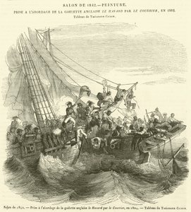 1842年的沙龙，《信使报》1804年登上英国双桅船Le Hasard号（雕刻）。 作者 法语学校