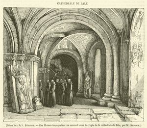 1843 年沙龙展，绘画，《德梅因在巴勒大教堂的水晶棺中搬运坩埚》（雕版印刷） 作者 法语学校