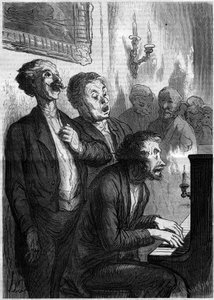 沙龙歌手。奥诺尔-杜米埃（1808-1879）的漫画。1862年11月1日《世界画报》第290期上的版画。 作者 法语学校