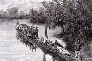 布拉扎的萨沃格南在西非露兜树上划独木舟 - 在“世界之旅”中，1887 年第 2 周 作者 法语学校