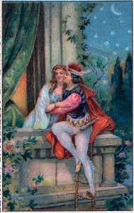 莎士比亚戏剧《罗密欧与朱丽叶》第 3 幕第 5 场：阳台上的恋人。 作者 法语学校