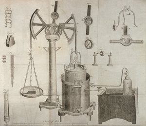 科学装备，来自化学元素的Antoine Laurent de Lavoisier（1743-94），由D. Lizars雕刻，1796年 作者 法语学校