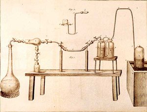 科学装备，来自化学元素的Antoine Laurent de Lavoisier（1743-94），由D.Lizars雕刻，1796年 作者 法语学校