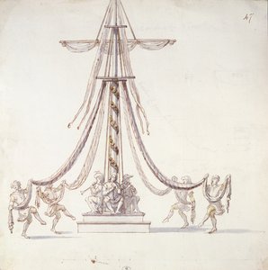 从名为Les Menus Plaisirs du Roi（wc和钢笔墨水在纸上）的系列中设置芭蕾舞，围绕桅杆跳舞的芭蕾舞 作者 法语学校