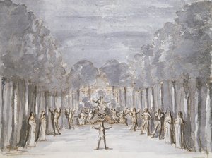 从名为Les Menus Plaisirs du Roi（笔和墨水在纸上）的系列中为歌剧院设计设计 作者 法语学校