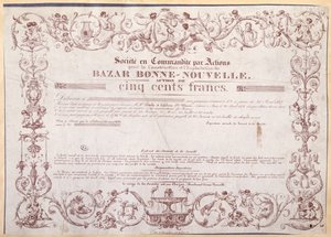 分享1836年Bonne-Nouvelle Bazaar的500法郎证书 作者 法语学校