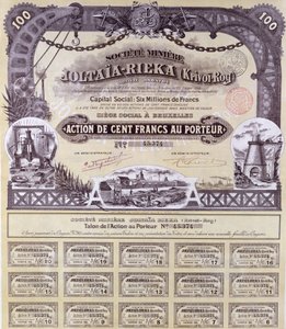 1899年，法国 - 俄罗斯Joltaia-Rieka矿业公司共享100法郎的证书 作者 法语学校