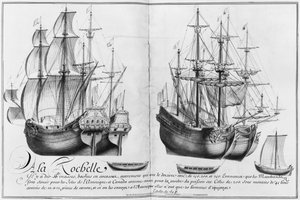 被称为&39;pinasses&39;的船，La Rochelle，插图来自&39;设计不同的船舶方式......从南特到巴约讷......&39;，1679年（铅笔和纸上的wc） 作者 法语学校