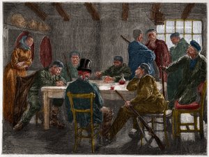19世纪的西西里黑手党。1873年，西西里黑手党对一个地主的审讯被废除。1873年的雕版画。 作者 法语学校