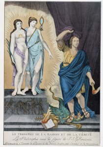 Siecle des Lumieres："理性和真理的胜利"：在让-雅克-卢梭的形象下，哲学向宇宙发现了理性和真理，它被错误和谎言所掩盖，由一条龙和教皇的属性所代表，它向教皇发出警告。 作者 法语学校