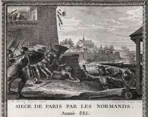Siege of Paris by the Normans, year 885. Engraving from the “Figures de l