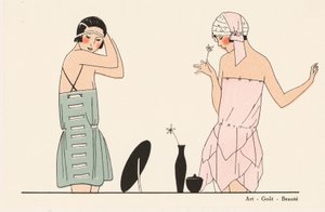 20 世纪 20 年代的丝绸内衣时装（彩色石版画） 作者 法语学校