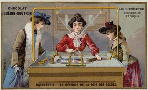 Silk manufacturing. Spinning the fibres onto a reel (chromolitho) 作者 法语学校