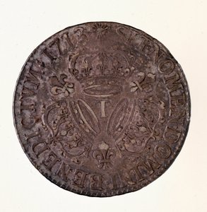 银色法国 ecu (scude)，国王路易十四 (1643-1715) 1713 Diam 在位。 4 厘米那不勒斯，考古博物馆 作者 法语学校