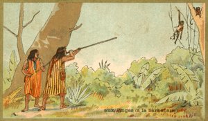 South American Indians hunting monkeys with blowpipes (chromolitho) 作者 法语学校