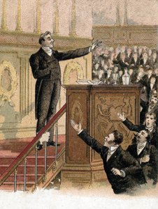 外交部长弗朗索瓦-吉佐（Francois Guizot，1787-1874 年）在代表院面对反对党谴责其外交政策时的讲话 "我们可以尽情地侮辱和诽谤，我们可以尽情地堆砌，但我们永远不会将它们提升到一个新的高度。 作者 法语学校