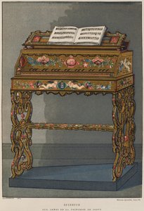 Spinet与Conti公主的徽章，插图来自Dictionnaire de lameublement et de la decoration by Henry Havard，第2卷，第26页，巴黎，Maison Quantin，1878（彩色光刻） 作者 法语学校