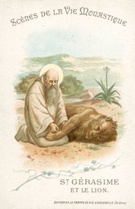 圣格拉西姆斯和狮子 (chromolitho) 作者 法语学校