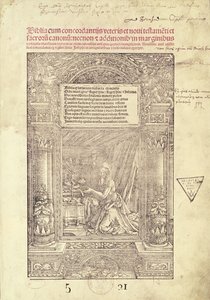 圣杰罗姆在他的Studiolo，圣经的标题页，由J. Marion，里昂，1521年印刷