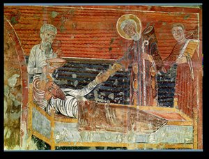 St. Severinus（d.507）在Chateau-Landon教堂治疗克洛维斯一世（465-511）12世纪原版的副本（另见240221） 作者 法语学校