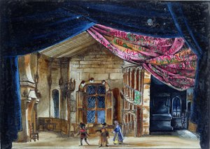 La Juive第二幕的舞台设计，首次于1835年2月23日在巴黎歌剧院演出，（纸上写着） 作者 法语学校