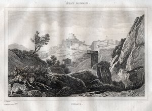 苏比亚科-拉齐奥在罗马大都会--雕刻自M.de Norvins, Ch. Nodier 1834-1836的 "意大利风景画"。 作者 法语学校