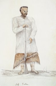 大溪地酋长，《路易一世-杜佩雷的旅程》中的插图，由LF Lejeune绘制，水彩画。 作者 法语学校