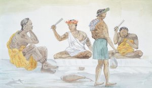 大溪地打布机，由LF Lejeune创作，出自《路易一世-杜佩雷的旅行》（1822-1825），波利尼西亚 19世纪 水彩画 作者 法语学校