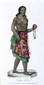 来自汤加-塔布的纹身女人 - 阿尔伯特·蒙特蒙特编辑的“Bibliotheque Universelle des Voyages”。 阿尔芒-奥布里，第 17 卷 作者 法语学校