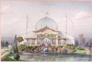 1867年巴黎世界博览会花园中的帐篷和大玻璃屋（纸上水彩） 作者 法语学校