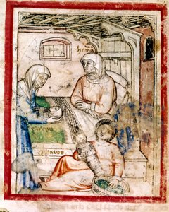 Thamar（添马舰）生下两个双胞胎，Perets和Zerah，犹大的儿子，来自codex 212的缩影（或padovano codice或Padua的圣经）1390-1400 作者 法语学校
