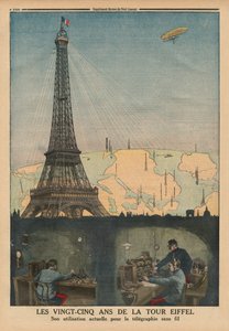 埃菲尔铁塔25周年纪念日用于无线电报，“Le Petit Journal”的封底插图，补充说明，1914年4月19日 作者 法语学校