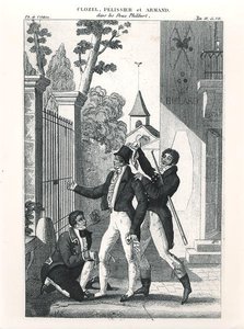 演员Clozel作为一个优雅的人，来自Louis Benoit Picard（1769-1828）的喜剧《Les Deux Philibert》，约1818年（雕刻）（B/W照片）。 作者 法语学校