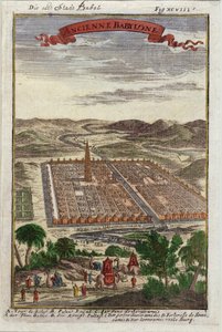 巴别的古镇，来自描述的插图de lUnivers by Allain Manesson Mallet（1630-1706）出版巴黎，1683年 作者 法语学校