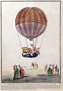 1783年12月1日，杜乐丽花园浮空器的上升（笔和墨水在纸上） 作者 法语学校