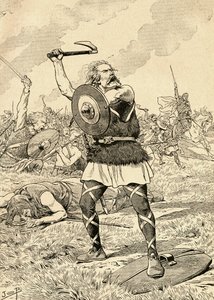 496年，法兰克人和阿勒曼尼人之间爆发了托比亚克战役。 摘自 1917 年出版的《Buvard du Bon Marche 议程》。 作者 法语学校