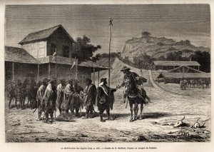 The Blancos, Argentine insurges who hold the province of Entre-Rios (Entre Rios) against the arms of Buenos Aires, dressed in picturesque costumes with white stripes, receive a little tobacco from the narrator, as he tries to pass their line to deliver a l 作者 法语学校