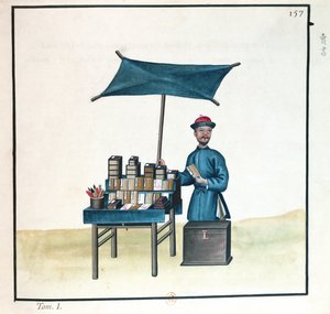 书籍卖家，来自北京街头电话的书，1785年（纸上的水粉和水粉） 作者 法语学校