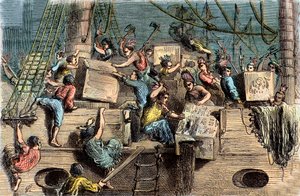 波士顿茶党，1773年12月6日。 作者 法语学校