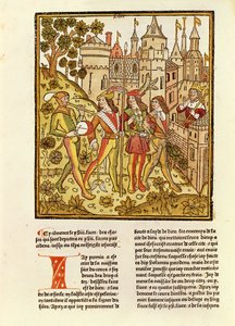 上帝之城和本世纪城市，来自La Cite de Dieu，1486-87（xylograph） 作者 法语学校