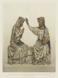 The Coronation of the Virgin, ivory, French, mid 13th Century (colour litho) 作者 法语学校