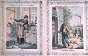 酗酒的危害，学校练习册的封面，约1900年（彩色平版印刷）。 作者 法语学校
