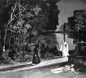Pelleas之死，第四幕，德布西的Pelleas et Melisande场景4，1902年4月第一部作品在巴黎歌剧院 - 歌剧院的第一部作品的照片，插图在剧院m 作者 法语学校