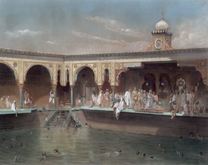 巴黎的Deligny Baths，1842年（纸上写着） 作者 法语学校