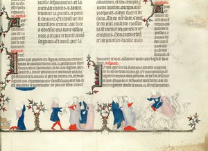 Rebecca与Eliezer的离开，来自Jean de Sy的圣经，c.1355