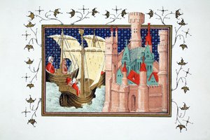 索尔兹伯里公爵从爱尔兰抵达康威城堡，由Jean Creton从Le Prinse et Mort du Roy Richart传真复印，转载19世纪 作者 法语学校