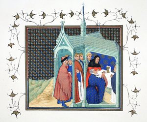 位于Conway城堡教堂的High Mass的诺森伯兰伯爵在Jean Creton的Le Prinse et Mort du Roy Richart的传真副本中采取了他的奸诈和致命的誓言，重印了19世纪 作者 法语学校