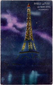 用字母“雪铁龙”照亮的埃菲尔铁塔——明信片，大约 1925 年 作者 法语学校