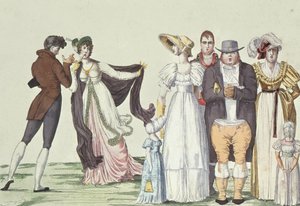 巴黎的英国家庭，来自Le Supreme Bon Ton的插图，1815年 作者 法语学校