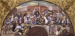 Les Halles的鱼市，c.1660 作者 法语学校